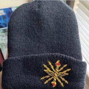 Rowing Blazers Black And Gold Knit Embroidered Beanie